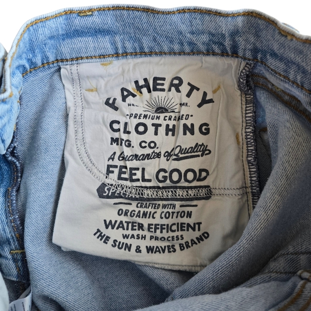 Faherty Organic Cotton Slim Straight Denim Jeans Light Wash, Size 26 - Picture 10 of 14